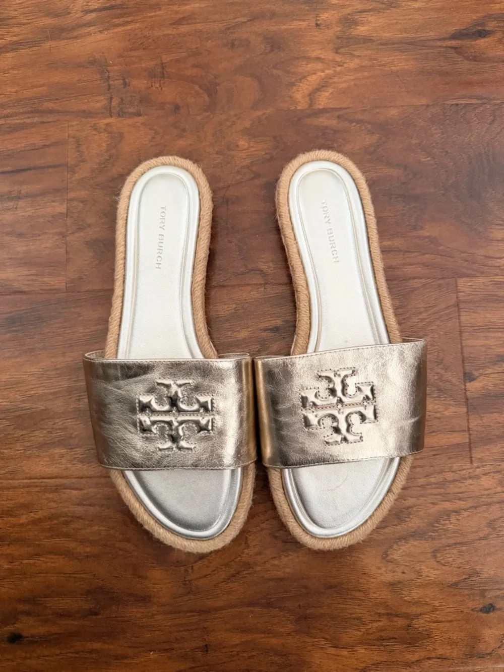 Tory Burch Metallic Gold Espadrille Slide Sandals - Picture 2 of 5